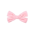 Close-up of pink velvet bow hair clip with soft fabric texture and symmetrical design - Pink