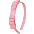 Detalle de un lazo rosa de varias capas en una diadema forrada de tela para niñas - Rosa
