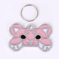 Cute pink and white cartoon cat face zinc alloy pet ID tag with silver metal split ring - 38*25*1mm / Pink (M10337)