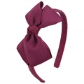 Solid burgundy ribbed grosgrain headband with large bow detail for girls hair styling - Wine Red (11#)