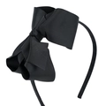Détail d'un serre-tête pour fille avec grand nœud noir en ruban gros-grain multicouche - Black (07#)