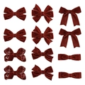 Set dettagliato di 11 fiocchi per capelli in velluto rosso scuro per bambine stili - Caffè Scuro