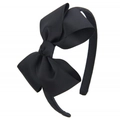 Girl's classic black ribbed grosgrain ribbon bow headband with a high-quality textured finish - Black (12#)