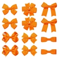 Vue détaillée du lot de 10 pinces à cheveux orange en ruban côtelé avec nœuds variés - Orange