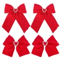 Detail of red lace bow hair clips with heart rhinestones and long ribbons for girls - Red