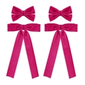 Dettaglio del set di 4 fermagli per capelli in velluto fucsia con lunghi nastri eleganti - Rosso rosa