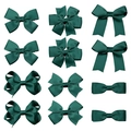 Set de 10 barrettes à cheveux avec nœuds en ruban gros-grain vert foncé pour filles - Vert Foncé