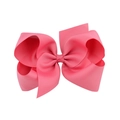 Close-up of a 6-inch hot pink grosgrain ribbon bow clip with ribbed texture detail - Pink (10#)