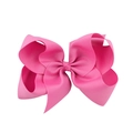 Detail of 6 inch layered grosgrain ribbon bow in bright rose pink with ribbed texture - Rose Pink (09#)