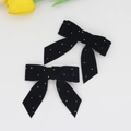 Paire de barrettes à cheveux nuds en velours noir avec strass et rubans longs - Noir