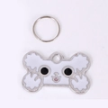 Cute white bone-shaped pet tag with cartoon face in zinc alloy with metal ring - 38*25*1mm / White (M10336)