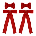 Detail van 4-delige set rode fluwelen haarstrikken met lange en elegante linten - Rood