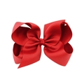 Close-up of a 6-inch red grosgrain ribbon bow hair clip with ribbed texture for girls - Red (07#)