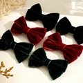 Set of 6 velvet bow hair clips in black, wine red, and emerald green for women's hair - Black Green Wine Red Multi-color