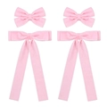 Gedetailleerde set van vier roze fluwelen strik haarspelden met elegante lange linten - Roze
