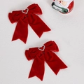 Paire de barrettes à nœuds en velours rouge pour filles avec strass en cœur - Rouge