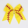 Primer plano de lazo de pelo amarillo diseño softball con costuras de brillo rojo y goma - Estilo de Puntada de Sóftbol Amarillo / Amarillo (02#)