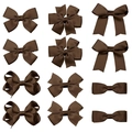 Lot de douze barrettes à nœuds marron en ruban gros-grain avec quatre styles variés - Café