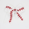 Detalle de lazo de animadora blanco con costuras de béisbol en purpurina roja - Estilo de Costura de Béisbol Blanco / Blanco (03#)