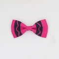 Detail of pink and black wave pattern grosgrain ribbon handmade bow hair clip - Rose Red
