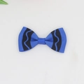 Detailed view of blue and black wave pattern grosgrain ribbon handmade bow hair clip - Sapphire Blue