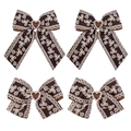 Ribbed lace bow hair clips for girls with brown heart embroidery and shimmering details - Coffee