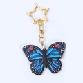 Porte-clés papillon en acrylique coloré avec anneau en étoile doré pour sac à main - Papillon Bleu