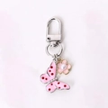 Pink butterfly and flower alloy keychain with sparkling rhinestones and pearl detail - Pink Dotted Butterfly