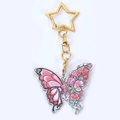 Pink acrylic butterfly keychain with flower wing and golden star clasp for women - Pink Floral Butterfly