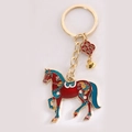 Portachiavi cavallo in metallo smaltato con nodo cinese e lingotto d'oro rosso e blu - Stile Rosso (01 Cavallo Rosso a Doppio Lato Yuanbao)