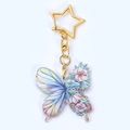 Acrylic butterfly keychain with pink floral pattern and star shaped metal ring - Multicolor Floral Butterfly