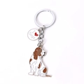 Cartoon Beagle Hund Emaille Schlüsselanhänger mit rundem I Love Dogs Metallanhänger - Cocker Spaniel mit gedrehtem Kopf Herz (10354)