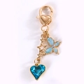 Portachiavi con farfalla blu e cuore di cristallo con chiusura a forma di cuore dorato - Blu Cuore Farfalla