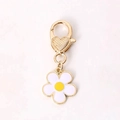 Portachiavi a fiore dorato con petali in smalto bianco e chiusura a moschettone a cuore - Fiore a cinque petali / Fiore Bianco