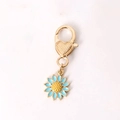 Golden heart clasp keychain featuring a light blue enamel flower pendant for bags - Blue Daisy