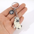 Pug dog metal keychain with black paw print charm and silver round key ring - Twisted Head Pug Paw (10292)