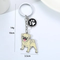 Pug shaped metal keychain pendant with paw charm, 10cm length and 14g weight spec - Small Pug Paw (10209)