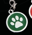 Targhetta rotonda verde per animali con zampa bianca e moschettone in argento per collari - 20mm / Verde