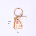 Bulldog enamel keychain with white bone charm in beige and orange finish, 7.5cm height - New Gold Pug (10267)