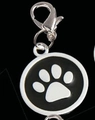 Ciondolo zampa di cane argento con smalto nero e chiusura a moschettone per collari - 20mm / Nero