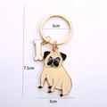 Pug dog metal keychain with gold ring and bone pendant accessory for bags - Gold Pug (10180)