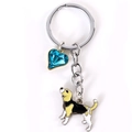 Portachiavi foxhound DIY con cuore in cristallo blu e ciondolo beagle smaltato - Beagle con Cuore di Strass Blu