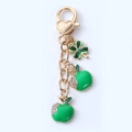 Three-color lucky apple keychain with green four-leaf clover and gold heart buckle - Green Apple Cluster