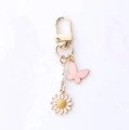 Pink butterfly and floral keychain with white pearls and a golden lobster clasp - Pink Butterfly And Flower Style (海星蝴蝶)