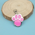 Pink paw print pet collar charm with silver metal frame and lobster clasp hook - 32*25*2mm / Pink