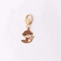 Cute otter enamel keychain with pink flower and heart-shaped golden lobster clasp - Otter Picking Flowers