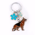 Creative German Shepherd metal keychain with blue flower charms and silver finish - 05 Garden Police Dog German Shepherd