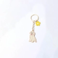 Niedlicher Golden Retriever Schlüsselanhänger mit gelber Blume am goldenen Metallring - Beige Golden Retriever Mit Gelber Blume