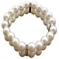 Élégant collier pour animaux à double rangée de perles blanches avec intercalaires en strass - S / Blanc