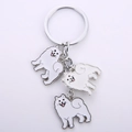 Detailed view of silver alloy keychain with three white Samoyed dog enamel pendants - Samoyed Charm (萨摩耶串)